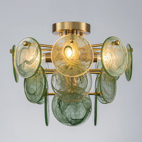 Dark Green 4-Light Stire Glass Tiered Semi-Flush Mount