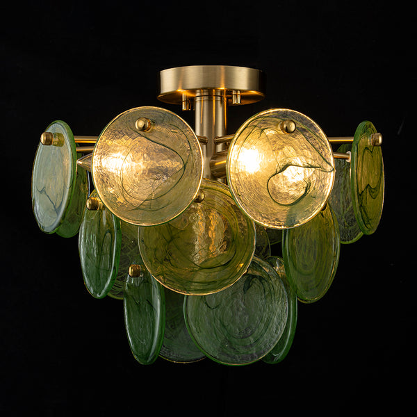 Dark Green 4-Light Stire Glass Tiered Semi-Flush Mount