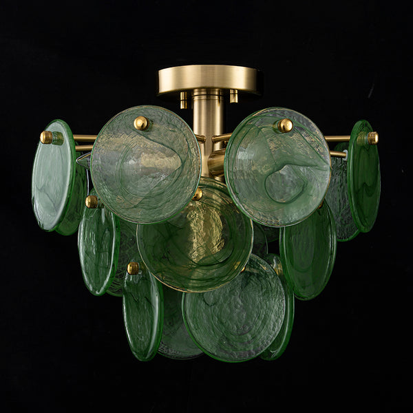 Dark Green 4-Light Stire Glass Tiered Semi-Flush Mount