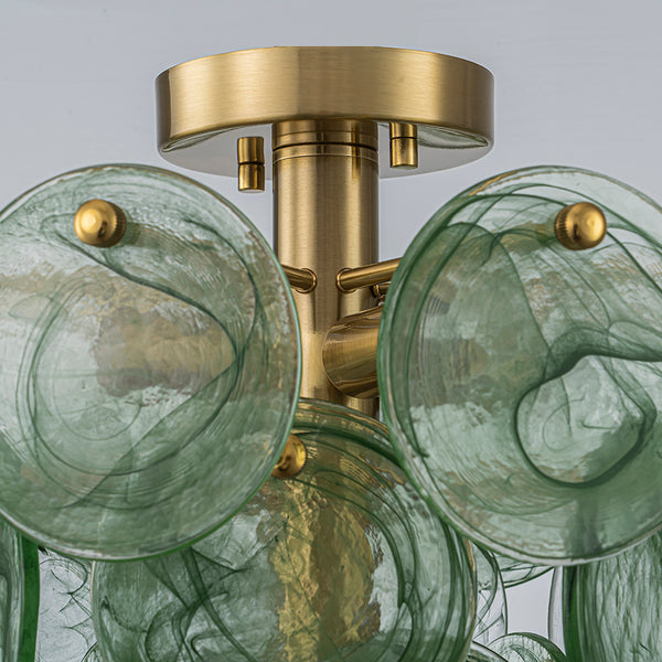 Dark Green 4-Light Stire Glass Tiered Semi-Flush Mount