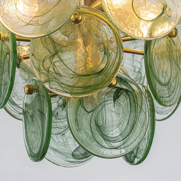Dark Green 4-Light Stire Glass Tiered Semi-Flush Mount