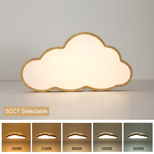 Cloud Shape Faux Wood 5CCT Selectable Dimmable LED Flush Mount