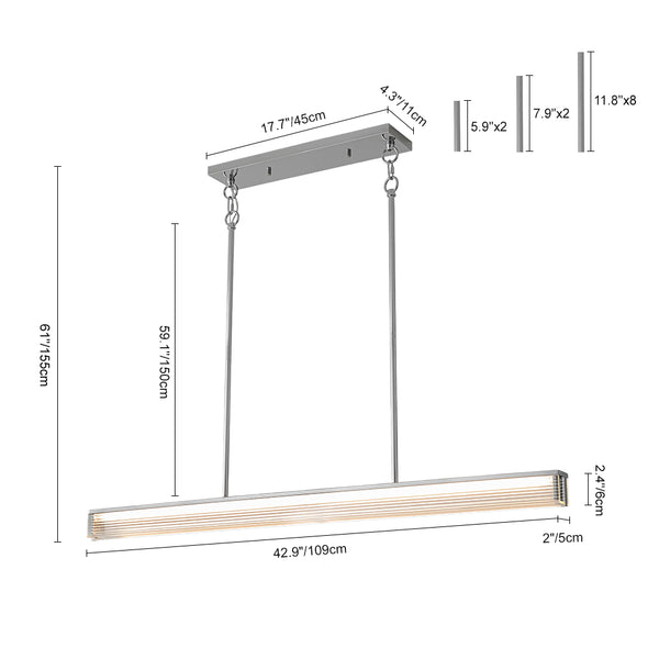 Minimalist Elongated LED Linear Glass LED Dining Pendant