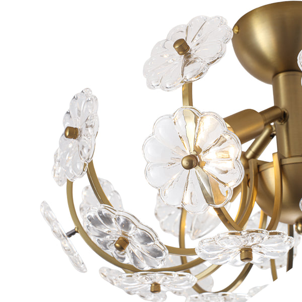 4-Light Clear Pressed Flower Glass Blossom Semi-Flush Mount