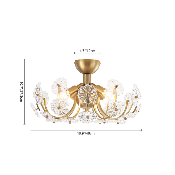4-Light Clear Pressed Flower Glass Blossom Semi-Flush Mount