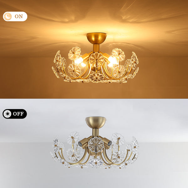 4-Light Clear Pressed Flower Glass Blossom Semi-Flush Mount