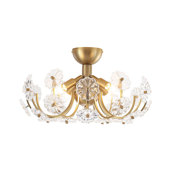 4-Light Clear Pressed Flower Glass Blossom Semi-Flush Mount