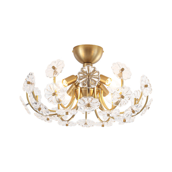 4-Light Clear Pressed Flower Glass Blossom Semi-Flush Mount