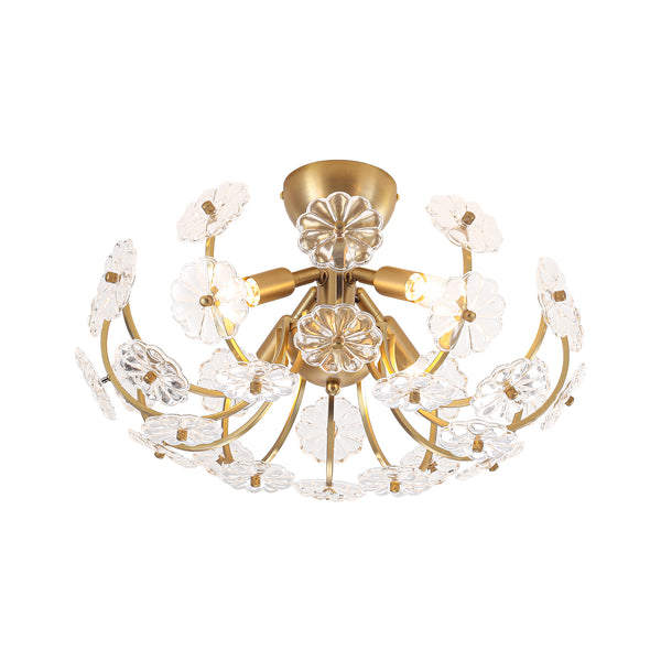 4-Light Clear Pressed Flower Glass Blossom Semi-Flush Mount