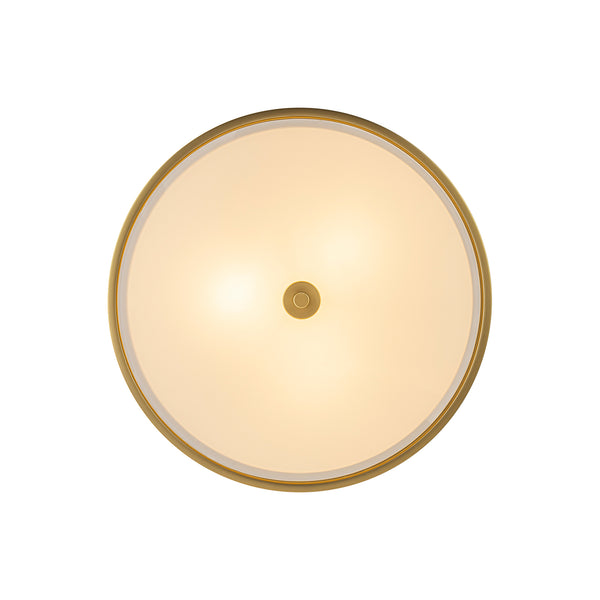 Fabric Round Drum 3-Light Brass Semi-flush Mount Glass Diffuser