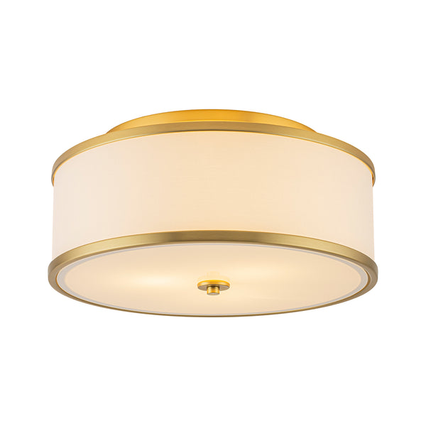 Fabric Round Drum 3-Light Brass Semi-flush Mount Glass Diffuser
