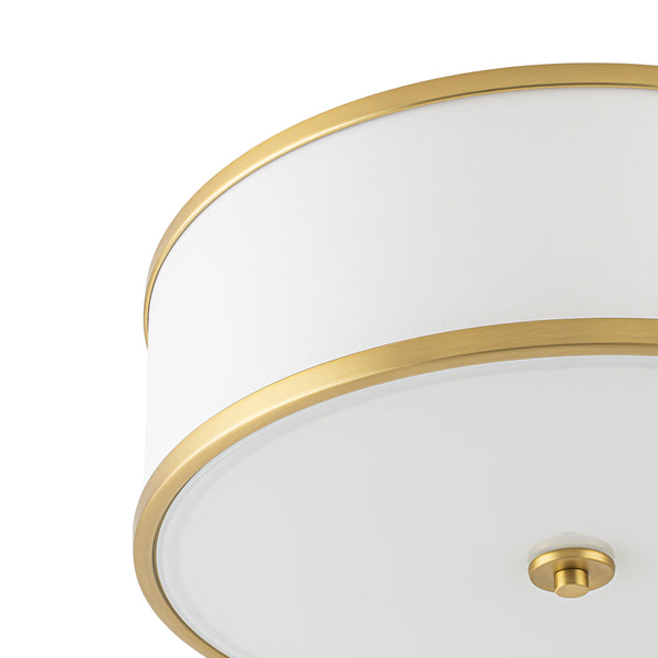 Fabric Round Drum 3-Light Brass Semi-flush Mount Glass Diffuser