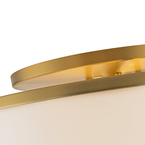 Fabric Round Drum 3-Light Brass Semi-flush Mount Glass Diffuser