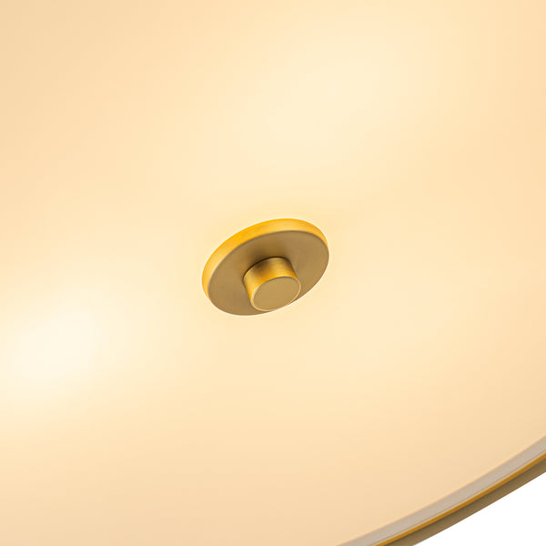 Fabric Round Drum 3-Light Brass Semi-flush Mount Glass Diffuser