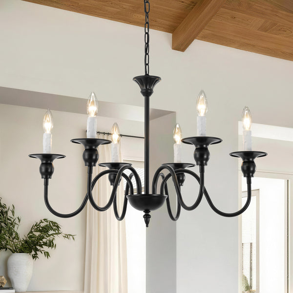 Modern Farmhouse 6-Light Swooping Arm Candle Style Chandelier
