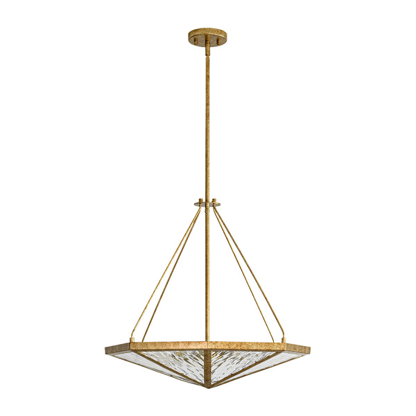 French Rusty Gold Ripple Glass Pyramid Chandelier