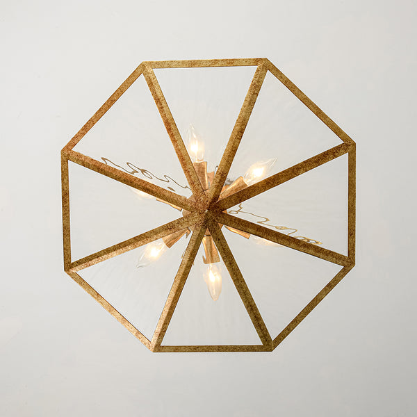 French Rusty Gold Ripple Glass Pyramid Chandelier