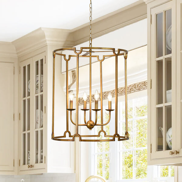 French Vintage 4-Light Cylinder Framed Lantern Pendant