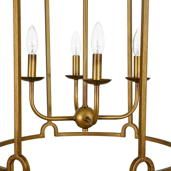 French Vintage 4-Light Cylinder Framed Lantern Pendant