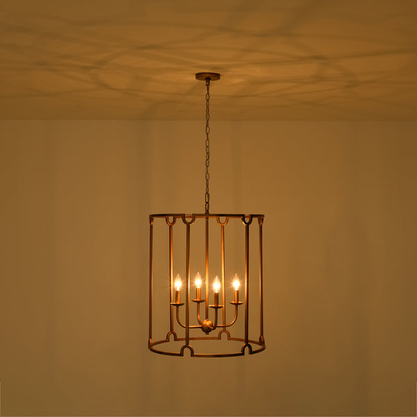 French Vintage 4-Light Cylinder Framed Lantern Pendant