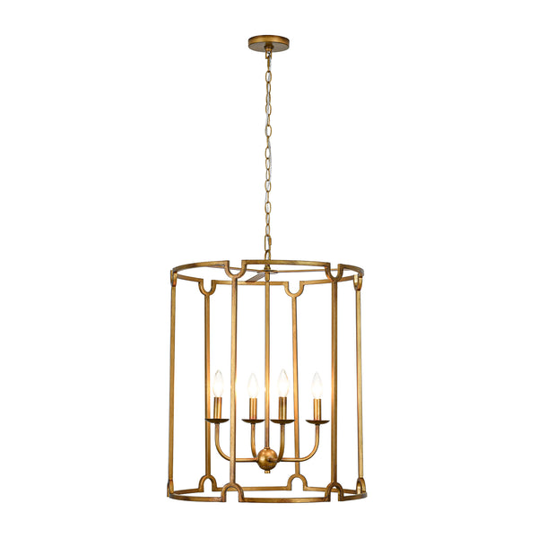 French Vintage 4-Light Cylinder Framed Lantern Pendant
