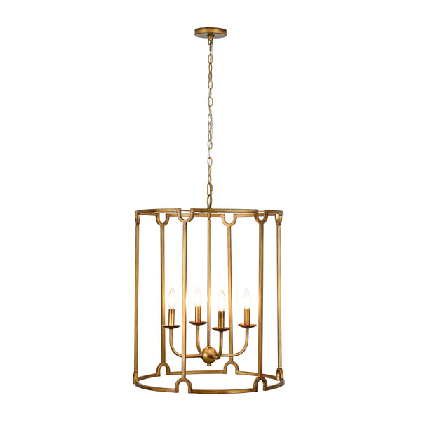 French Vintage 4-Light Cylinder Framed Lantern Pendant
