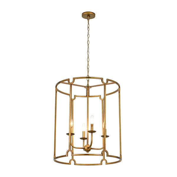 French Vintage 4-Light Cylinder Framed Lantern Pendant