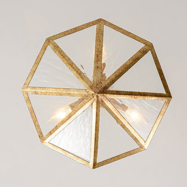 French Rusty Gold Ripple Glass Pyramid Chandelier