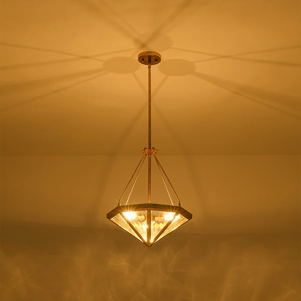 French Rusty Gold Ripple Glass Pyramid Chandelier