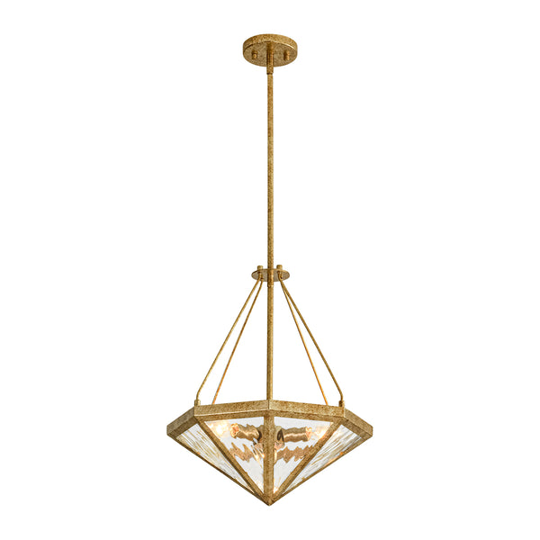 French Rusty Gold Ripple Glass Pyramid Chandelier
