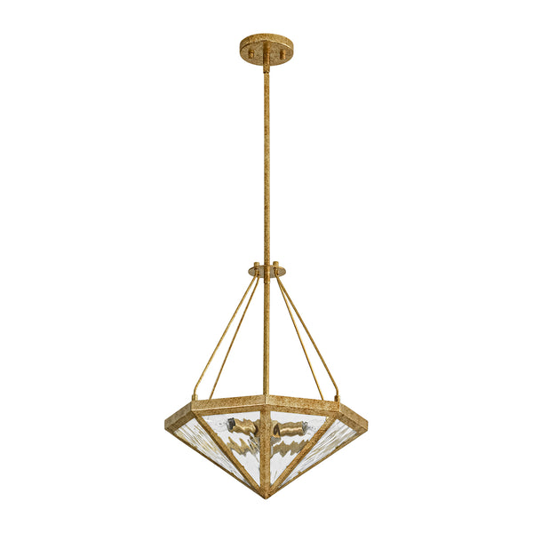 French Rusty Gold Ripple Glass Pyramid Chandelier