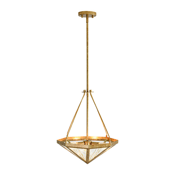French Rusty Gold Ripple Glass Pyramid Chandelier