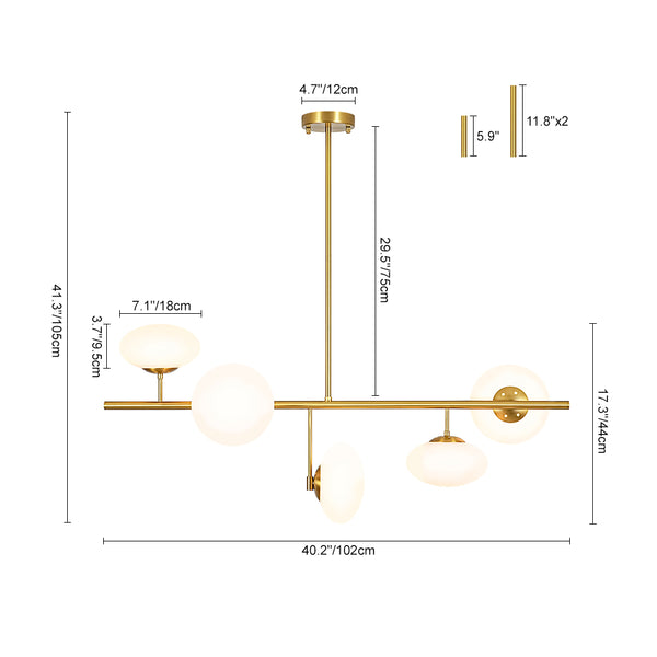 Frosted Opal 5-Light Ellipse Glass Linear Chandelier