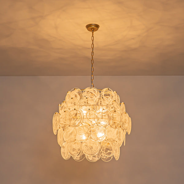12-Light Strie Glass Disc Layered Cascade Chandelier