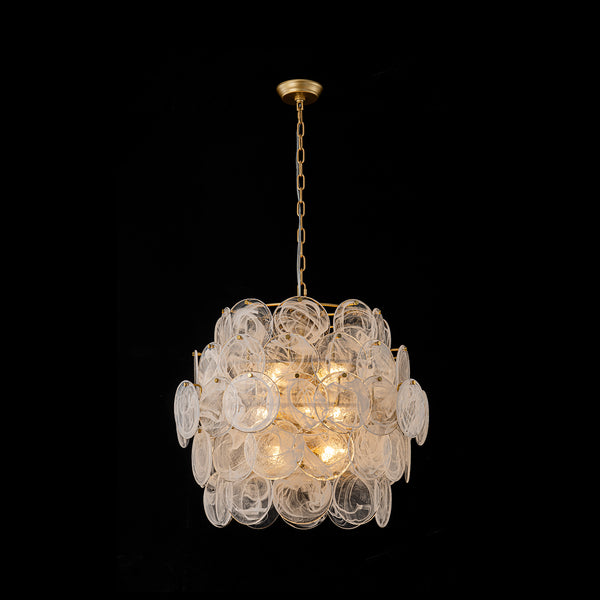 12-Light Strie Glass Disc Layered Cascade Chandelier
