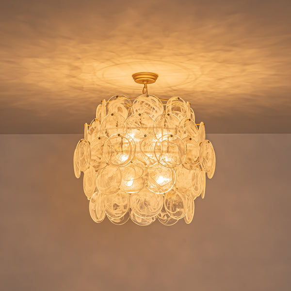 12-Light Strie Glass Disc Layered Cascade Chandelier