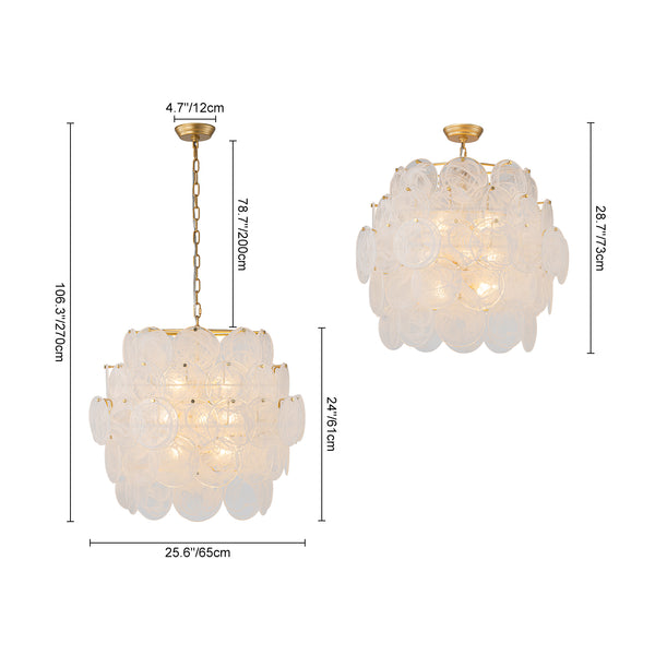 12-Light Strie Glass Disc Layered Cascade Chandelier