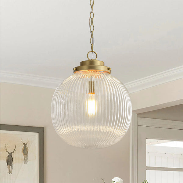 Glam Single-Light Ribbed Glass Globe Pendant