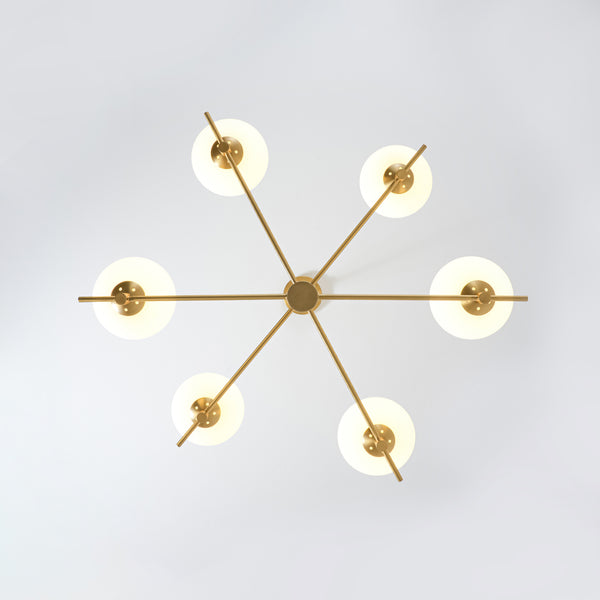 Mid-century 6-Light Frosted Oval Glass Tiered Branch Chandelier