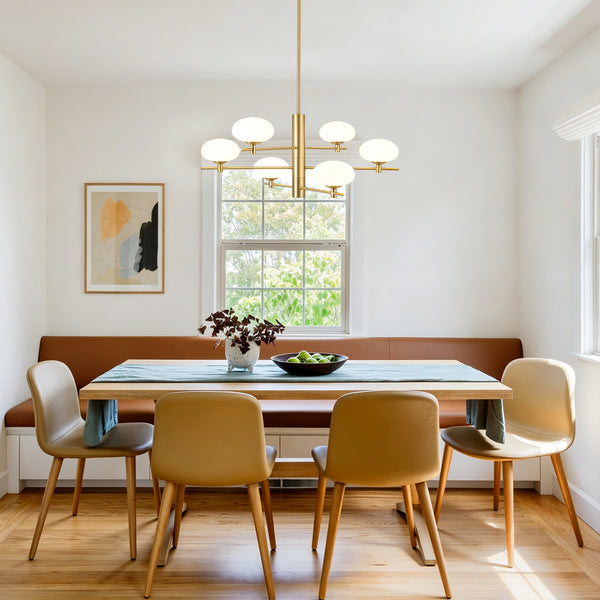 Mid-century 6-Light Frosted Oval Glass Tiered Branch Chandelier