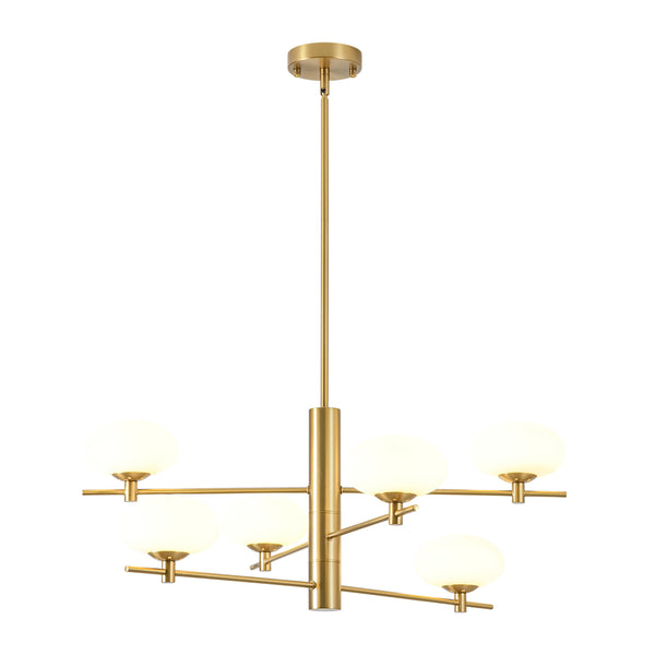 Mid-century 6-Light Frosted Oval Glass Tiered Branch Chandelier