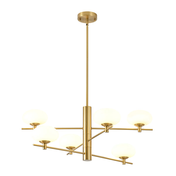 Mid-century 6-Light Frosted Oval Glass Tiered Branch Chandelier