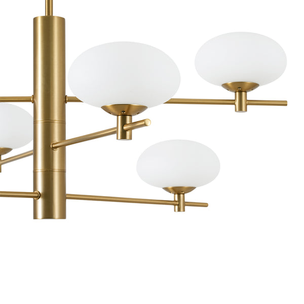 Mid-century 6-Light Frosted Oval Glass Tiered Branch Chandelier