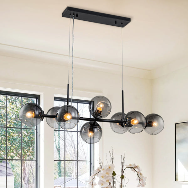 Sculptural 8-Light Staggered Gradient Glass Island Chandelier