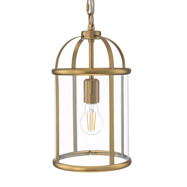 Brass Mini Lantern Clear Glass Cylinder Single Pendant