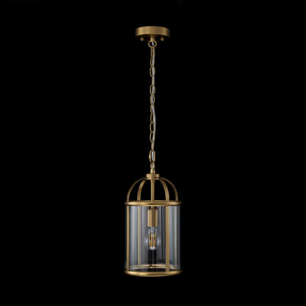 Brass Mini Lantern Clear Glass Cylinder Single Pendant