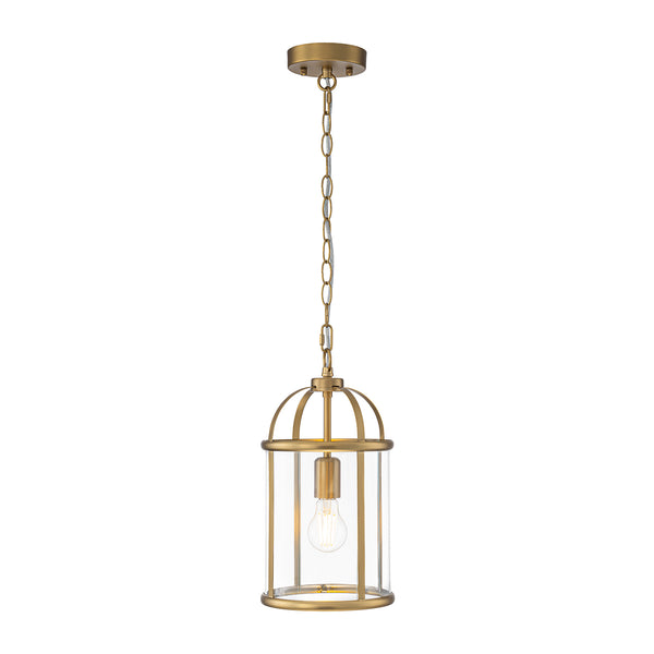 Brass Mini Lantern Clear Glass Cylinder Single Pendant