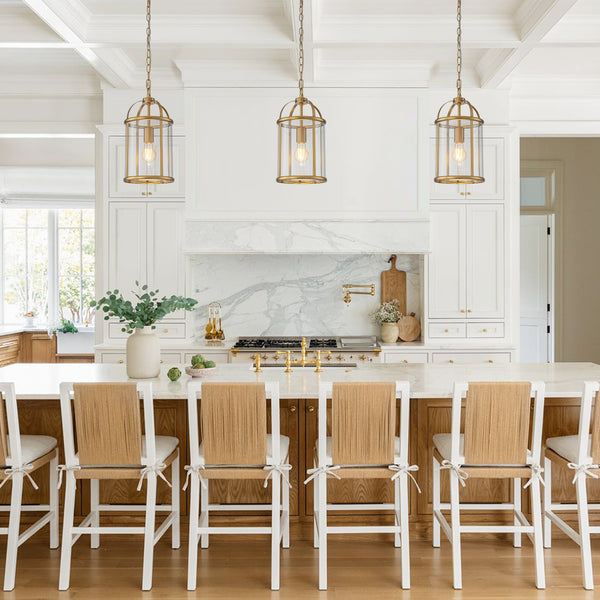 Brass Mini Lantern Clear Glass Cylinder Single Pendant