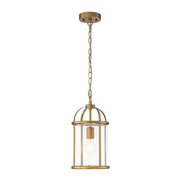 Brass Mini Lantern Clear Glass Cylinder Single Pendant