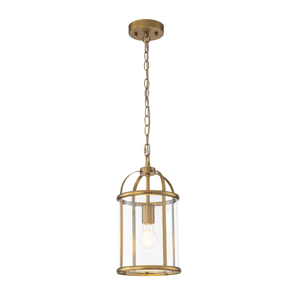 Brass Mini Lantern Clear Glass Cylinder Single Pendant